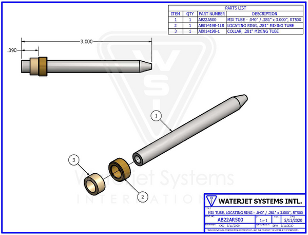 ミキシングチューブ ROCTEC 500   LOCATING RING - .040" / .281" X 3" (1.02MM / 7.14MM X 76MM) 【WSI  P/N: AB22AR500】