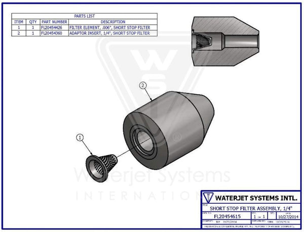 ショートストップ フィルターアセンブリー 1/4"【WSI  P/N:  FL20454615】