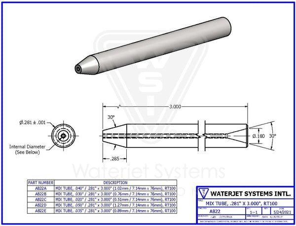 ROCTEC 100 （.030" / .281" X 3.000" [0.76 MM / 7.14MM X 76MM]）【WSI P/N : AB22B】